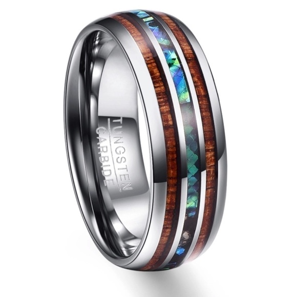 Tungsten Other - 𝅺KOA Wood/Abalone Shell Tungsten Carbide Ring.